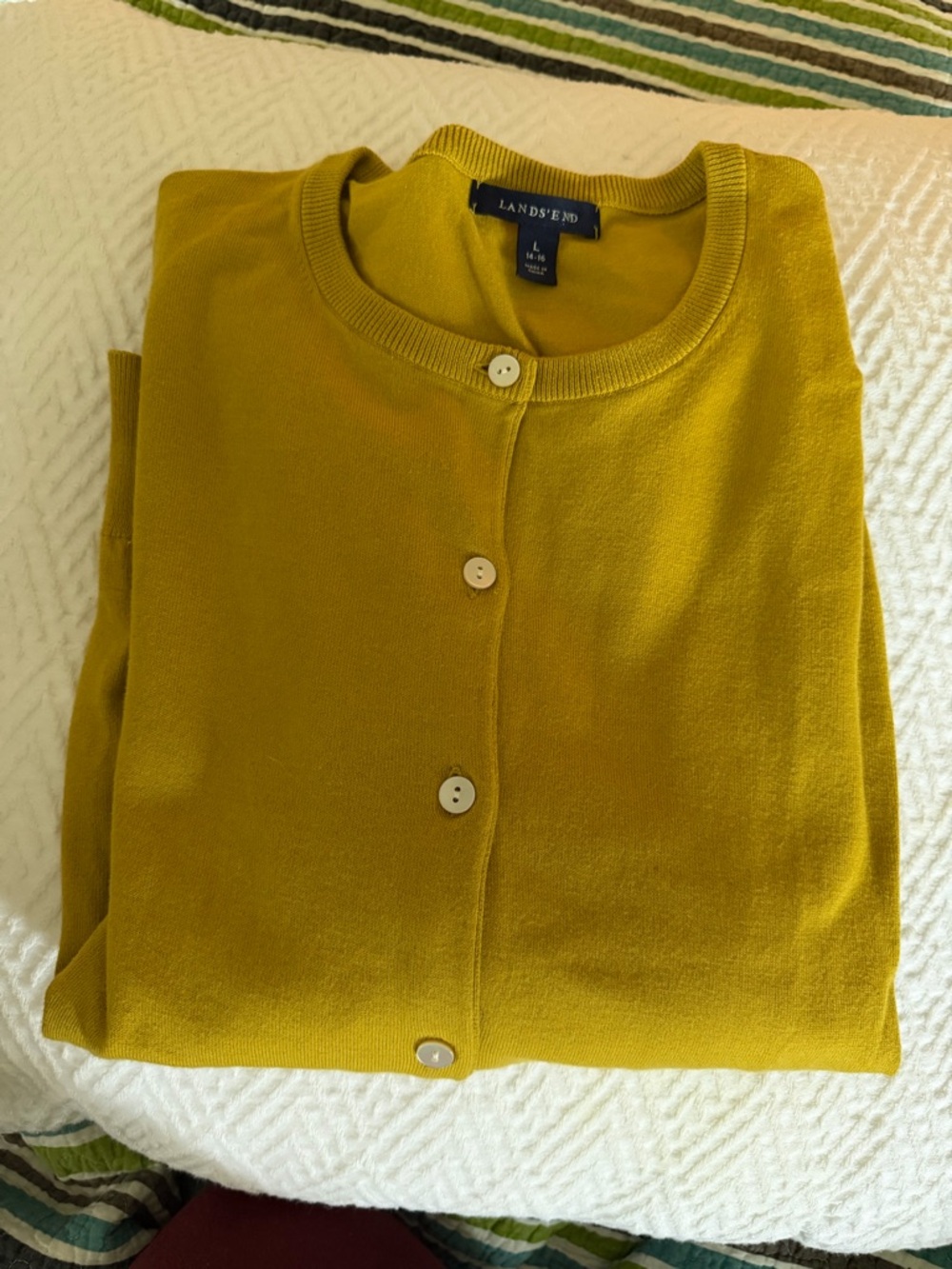 Lands' End Women's Yellow-Green Button Cardigan